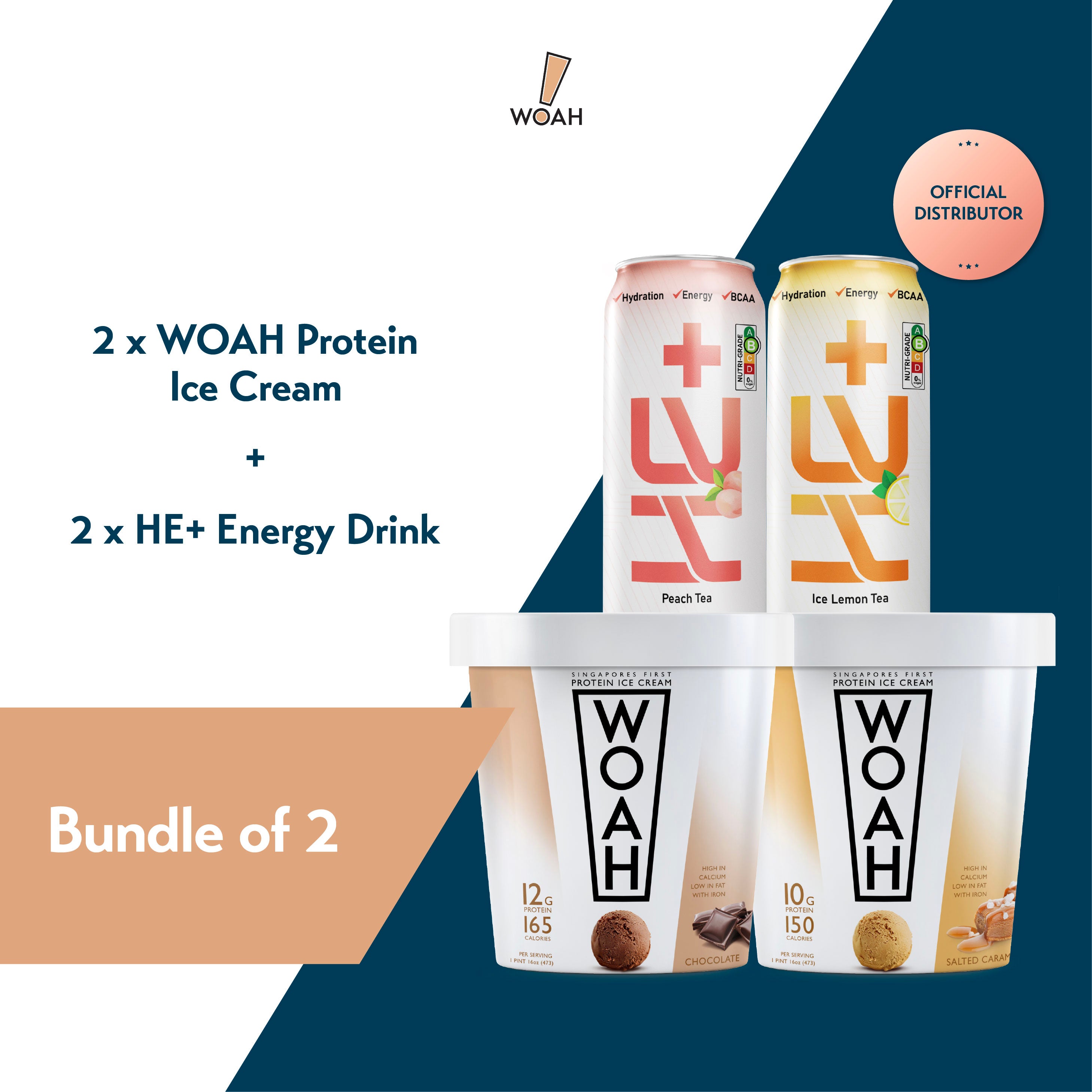 [Bundle of 2] Woah Protein Icecream 473ML + FREE HE+ x2