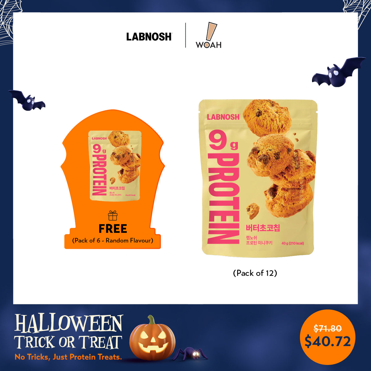 [HALLOWEEN Trick or Treat] Labnosh Protein Mini Cookie 40g 12s + FREE 6s