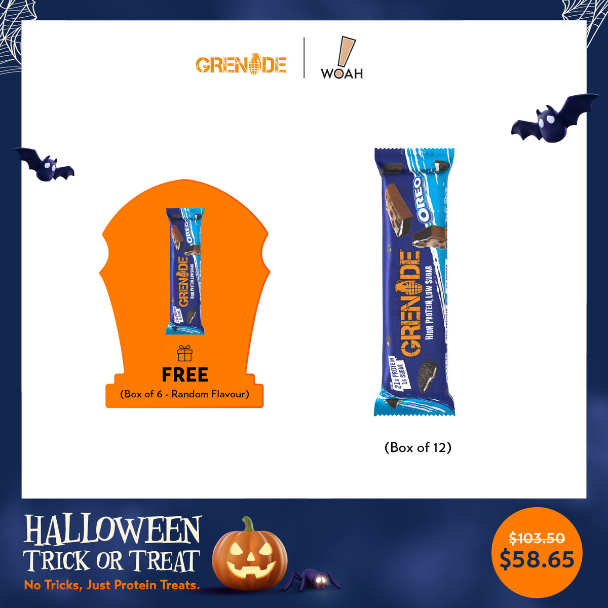 [HALLOWEEN Trick or Treat] Grenade Protein Bar 12s + FREE 6s