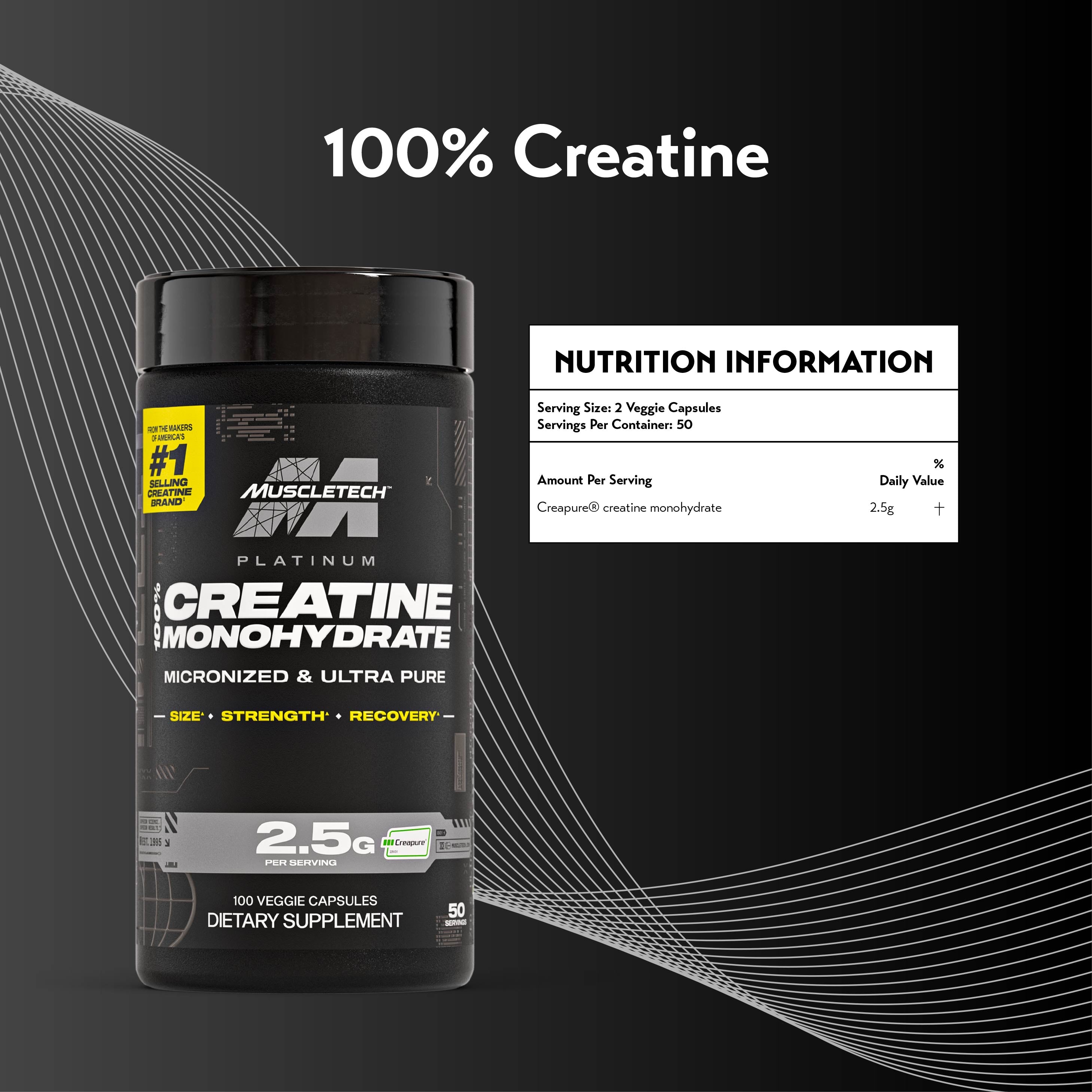 MuscleTech Platinum 100% Creatine (100 Veggie Capsules)