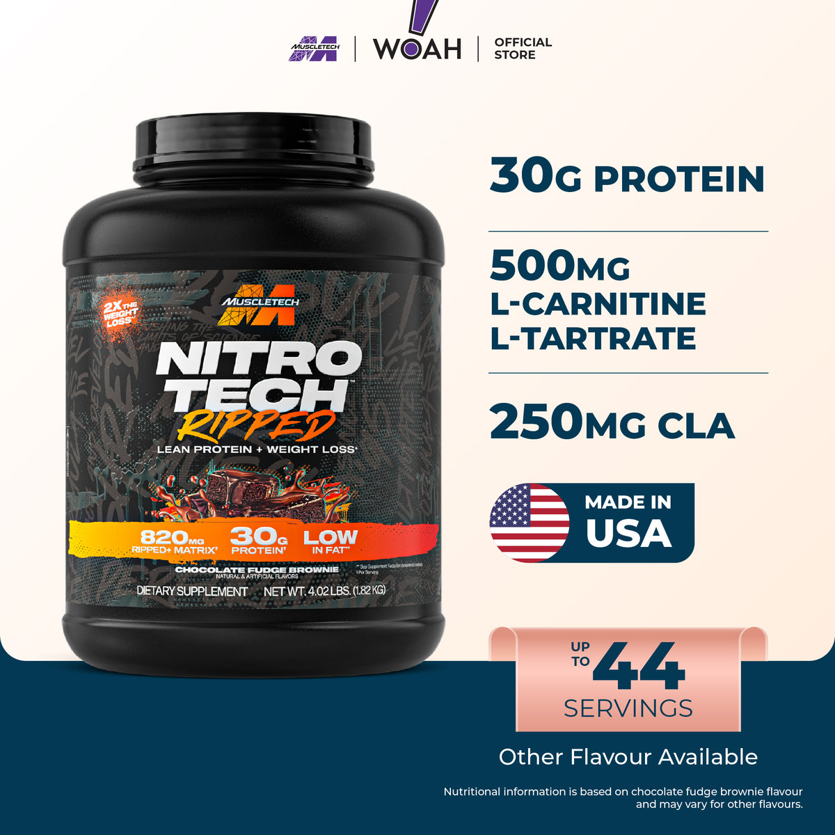 MuscleTech NitroTech Ripped Weight Loss Whey Protein 4lbs