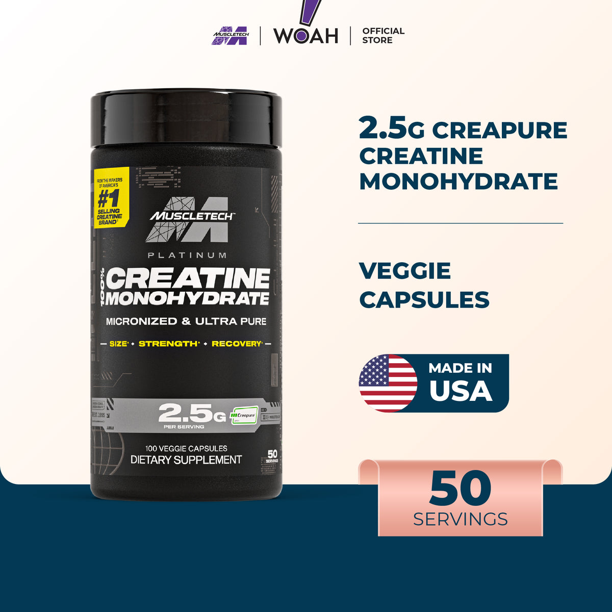 MuscleTech Platinum 100% Creatine (100 Veggie Capsules)