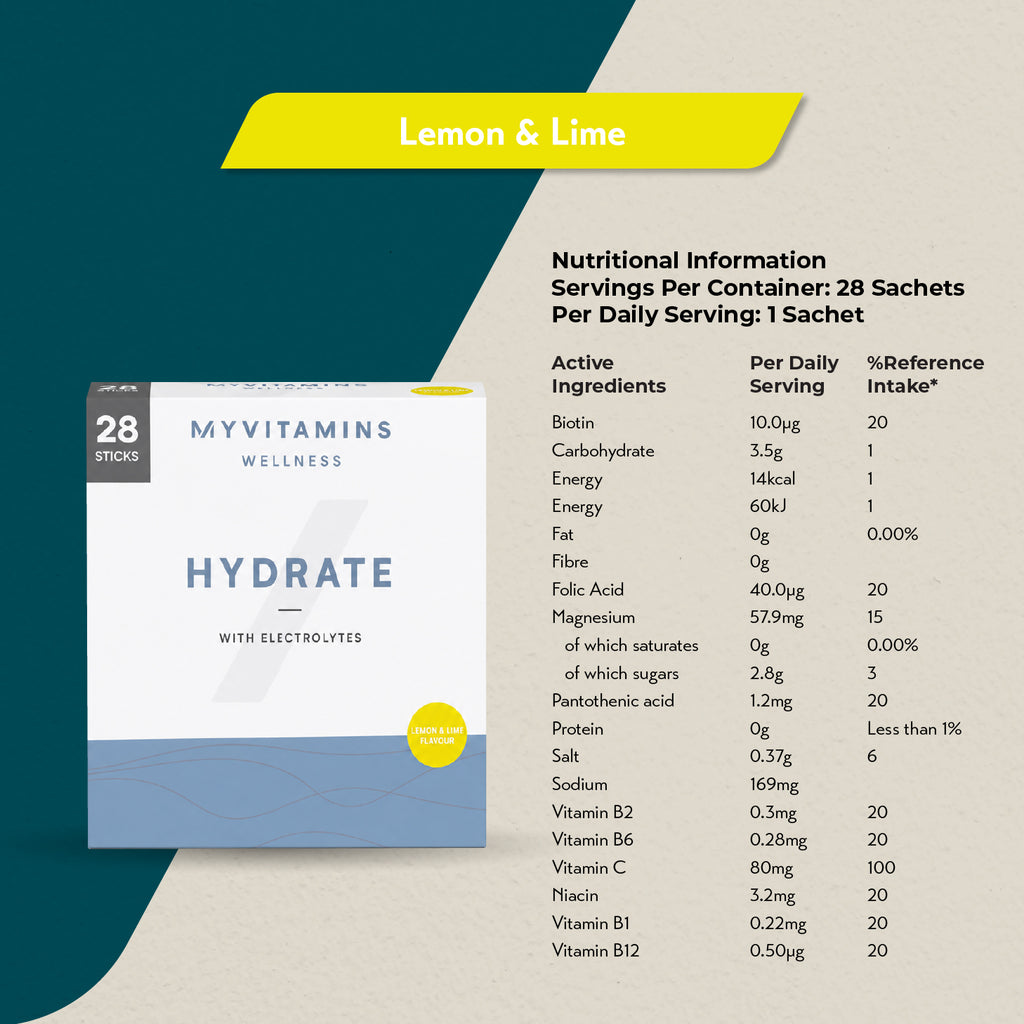 MyProtein Myvitamins Hydrate Powder Hydration Sachet 28s Lemon Lime